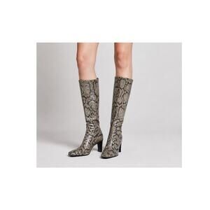Paola Ferri Leather Snakeskin Knee High Boots. Womens Size 37 Square Toe Python